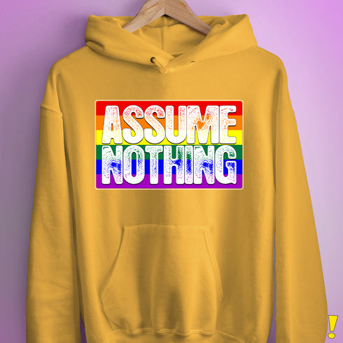 Assume Nothing LGBTQ Pride Flag Hoodie - Mustard